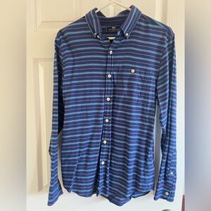 Vineyard Vines Men's Navy and Red Striped Button Down Shirt